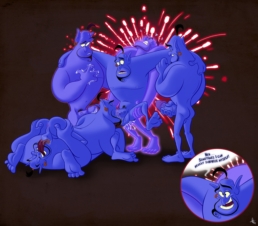 aladdin ass balls disney english_text gay genie_(aladdin) group hi_res humanoid humanoid_penis male male/male male_only oral penis phenominalcosmicpowers pubes selfcest square_crossover testicles text yaoi