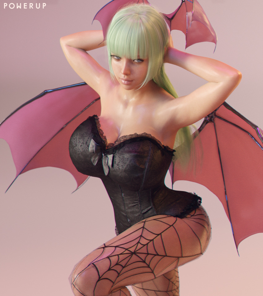 1girls 3d bat_wings breasts cleavage clothing darkstalkers demon_girl female female_only head_wings huge_breasts large_breasts looking_at_viewer morrigan_aensland p0wer-up3dx solo succubus