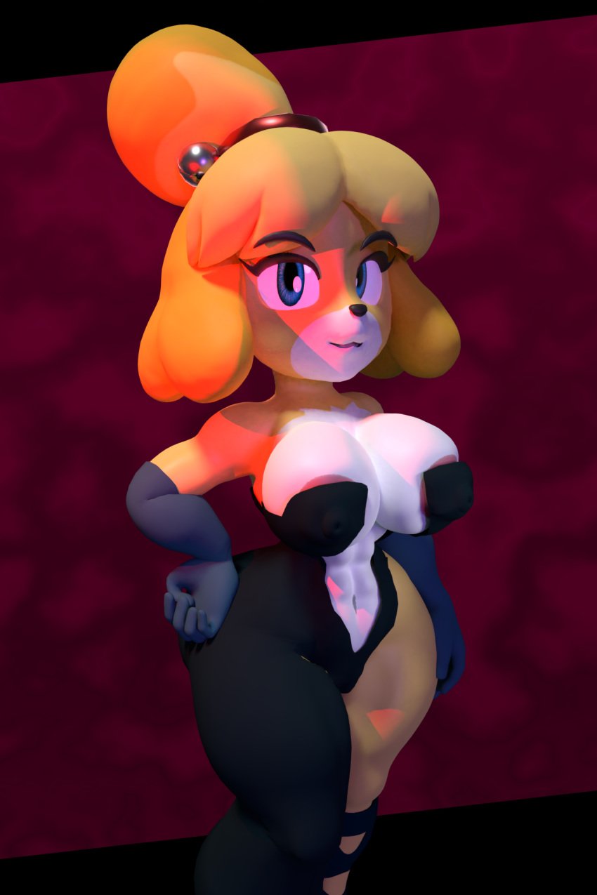 1girls 2019 3d 5_fingers :3 animal_crossing animal_ears anthro anthrofied areola_slip bare_shoulders big_breasts black_dress black_nose blonde_hair blue_eyes busty canine cleavage curvy detailed_background dress elbow_gloves eyebrows eyelashes female female_only front_view furry gloves hourglass_figure inkbunny isabelle_(animal_crossing) lowkeydiag mammal nintendo pose posing short_hair solo standing thick_thighs video_game video_games voluptuous white_fur wide_hips yellow_fur