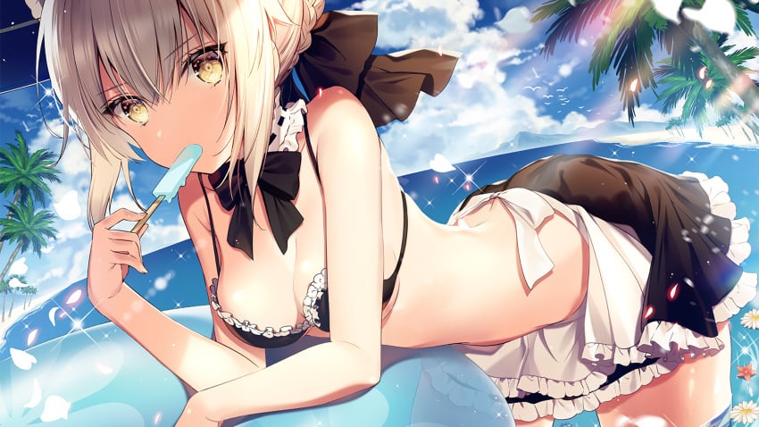 artoria_pendragon artoria_pendragon_(alter) artoria_pendragon_(swimsuit_rider_alter) beach bikini fate/stay_night fate_(series) female ice_cream necomi pendragon