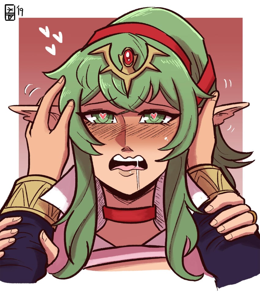 1boy 1girls deepbeef drooling fire_emblem fire_emblem_awakening grabbing_ears green_hair heart-shaped_pupils manakete nintendo pointy_ears quixote robin_(fire_emblem) robin_(fire_emblem)_(male) rubbing_ears scruffyturtles tiki_(adult)_(fire_emblem) tiki_(fire_emblem)