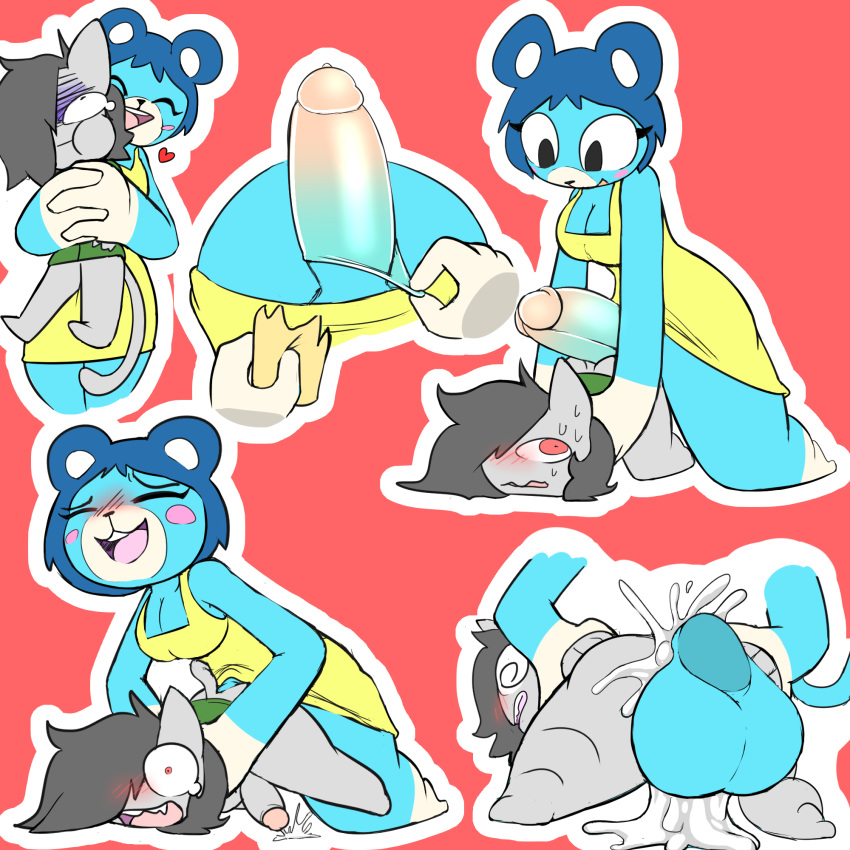 2019 anal anal_sex animal_crossing anthro anthro_on_anthro balls big_balls big_penis blue_body blue_fur blue_hair bluebear_(animal_crossing) bodily_fluids breasts broken_condom cain_(neko3240) clothed clothing comic condom cum cum_in_ass cum_inside cum_while_penetrated duo erection felid feline fur futanari genital_fluids gynomorph gynomorph/male gynomorph_penetrating gynomorph_penetrating_male hair huge_balls huge_cock humanoid_penis intersex intersex/male intersex_penetrating intersex_penetrating_male larger_gynomorph larger_intersex male male_penetrated mammal neko3240 nintendo open_mouth penetration penis sex simple_background size_difference ursid video_games