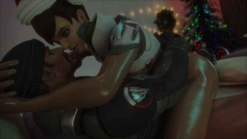 1boy ass_grab bedroom big_ass blackwatch blackwatch_reyes christmas christmas_hat cowgirl dark_skin female gabriel_reyes mchsuga7 overwatch overwatch_2 overwatch_archives reaper sombra straight talon_sombra vaginal_penetration