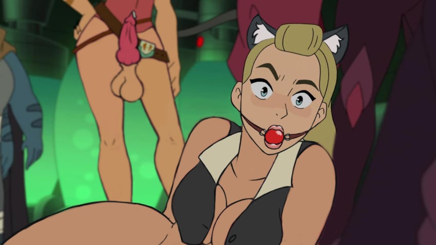 1futa 1girls adora ball_gag bottomless breasts cat_ears cat_girl catra edit fright_zone futanari gag gagged horde_symbol_(she-ra) imminent_rape intersex knot knotted_penis knotting open_vest penis precum rape sagging_balls scared screencap screenshot screenshot_edit she-ra she-ra_and_the_princesses_of_power silverfox12 third-party_edit