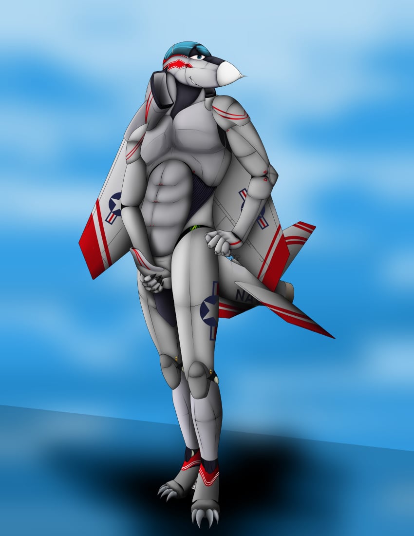 absurd_res aircraft anthro hellhound_(character) hi_res humanoid lined living_aircraft living_machine machine male mammal nude penis robot smile smirk standing tabaticbloom