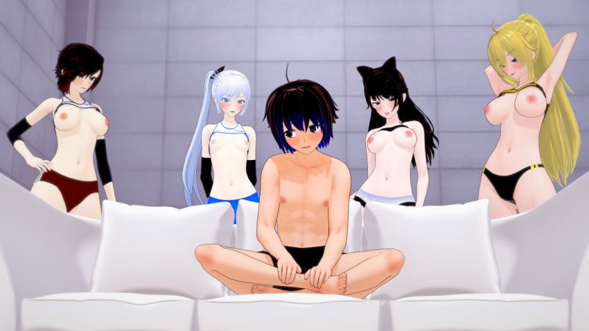 1boy 3d 4girls blake_belladonna bloomers buruma daven_(extremesoda) extremesoda faunus female group gym_clothes gym_uniform human koikatsu male ruby_rose rwby source_request sportswear team_rwby weiss_schnee yang_xiao_long