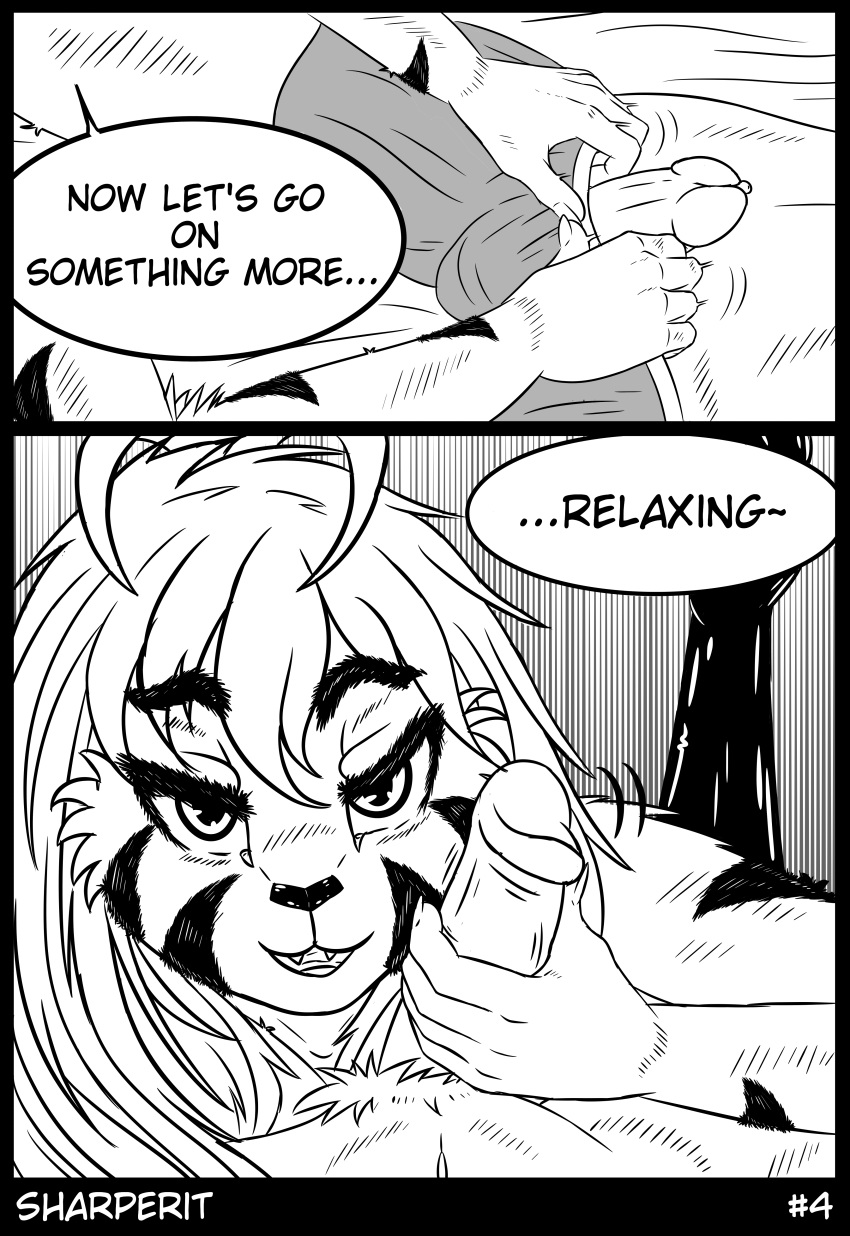 absurd_res anthro asriel_dreemurr bondage comic deep_throat felid feline female hair hi_res line_art mammal oral penis sady sex sharperit shiny undertale video_games