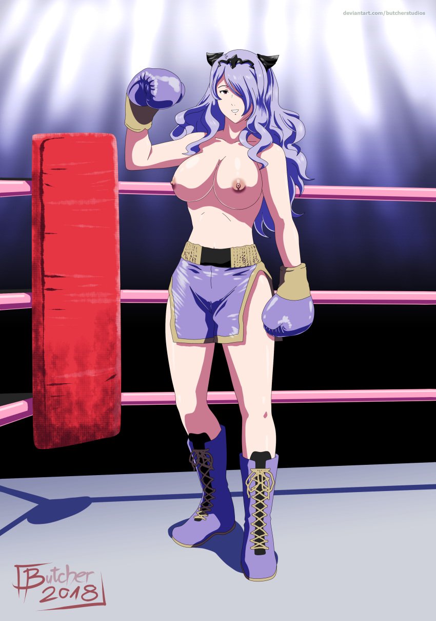 1girls alternate_version_available arm_support arm_up barefoot big_breasts boxing boxing_gloves boxing_ring boxing_skirt boxing_tape breasts butcherstudios camilla_(fire_emblem) female female_only fire_emblem fire_emblem_fates gloves hair_over_one_eye half_nude headgear highres large_breasts light-skinned_female light_skin long_hair looking_at_viewer magenta_eyes nintendo nipples pale_skin purple_boxing_gloves purple_gloves purple_hair shoes solo teeth thick thick_thighs thighs topless topless_boxing wide_hips