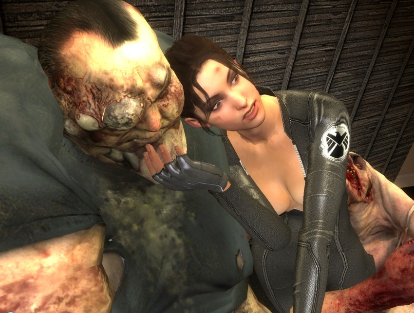 1girls 3d blood blue_eyes bodysuit boomer_(left_4_dead) brown_hair garry's_mod groping_from_behind hanging_breasts infected jockey_(left_4_dead_2) large_breasts left_4_dead monster shocked straight tagme tagme_(artist) you_gonna_get_raped zoey_(left_4_dead) zombie