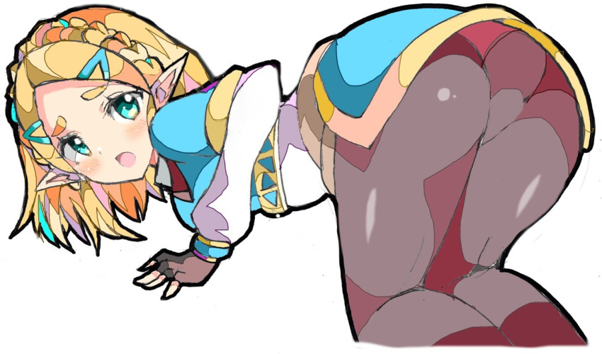 1girls all_fours ass big_ass blonde_hair breath_of_the_wild enpe long_hair looking_at_viewer princess_zelda solo tears_of_the_kingdom the_legend_of_zelda thighhighs thighs tight_clothing zelda_(tears_of_the_kingdom)