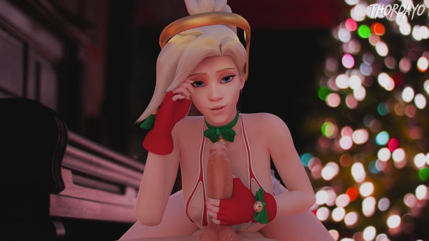 1boy 1girls 3d absurdres areolae balls big_penis blender blonde_hair blue_eyes breasts christmas erection female highres looking_at_viewer male male_pov mercy nipples overwatch pale-skinned_female pale-skinned_male pale_skin partial_male penis pov sex straight testicles thordayo