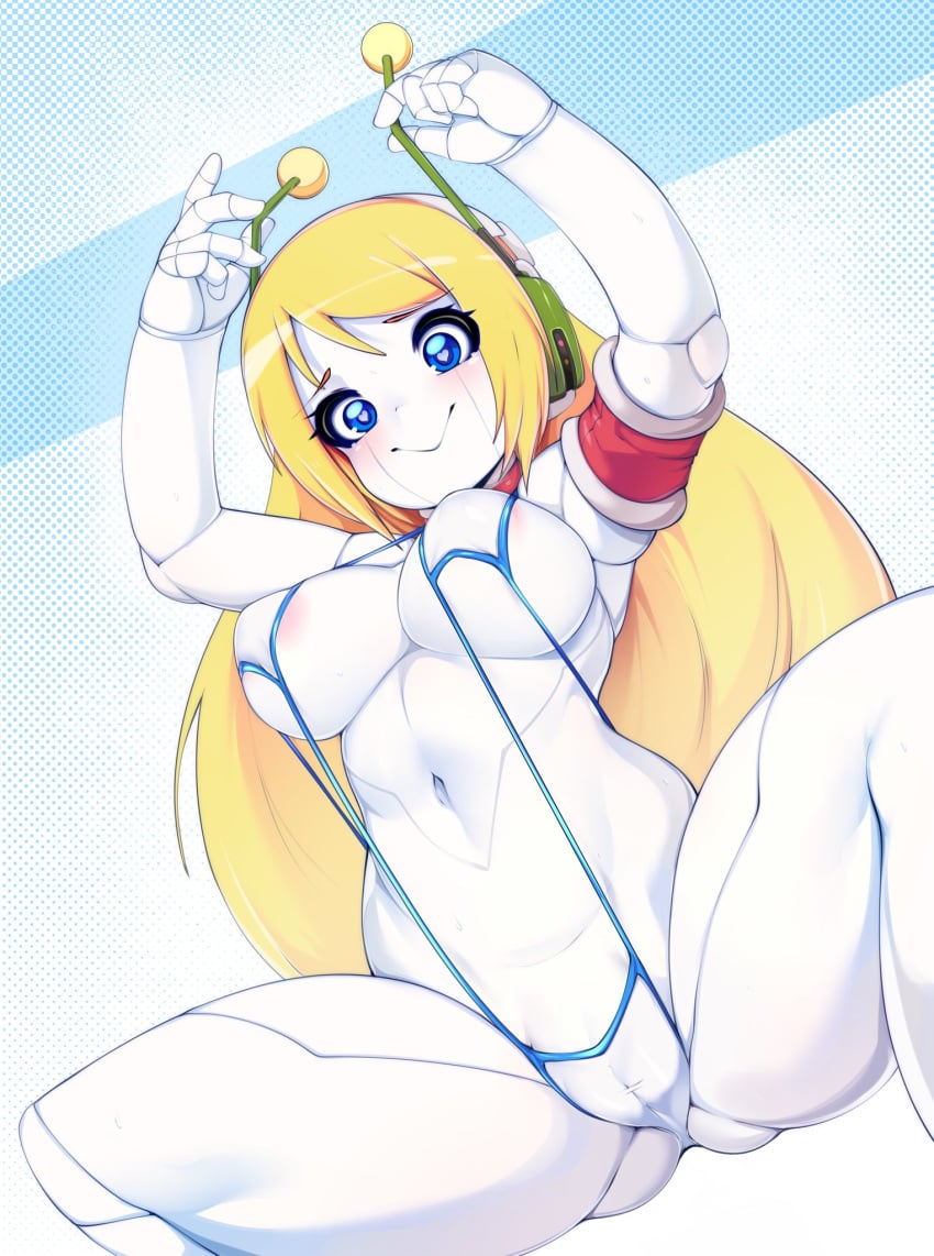 1girls android areola_slip areolae armband bangs belly belly_button big_breasts bikini blonde_hair blue_eyes blush breasts cameltoe cave_story closed_mouth curly_brace doukutsu_monogatari female female_only groin headgear heart heart-shaped_pupils high_resolution highleg large_breasts long_hair looking_at_viewer navel one-piece_swimsuit partially_visible_vulva pussy robot robot_ears robot_joints shiny shiny_hair shiny_skin sideboob sidelocks sling_bikini slugbox smile solo spread_legs strap_gap string_bikini swimsuit symbol-shaped_pupils thick_thighs thighs underboob white_background white_swimsuit wide_hips