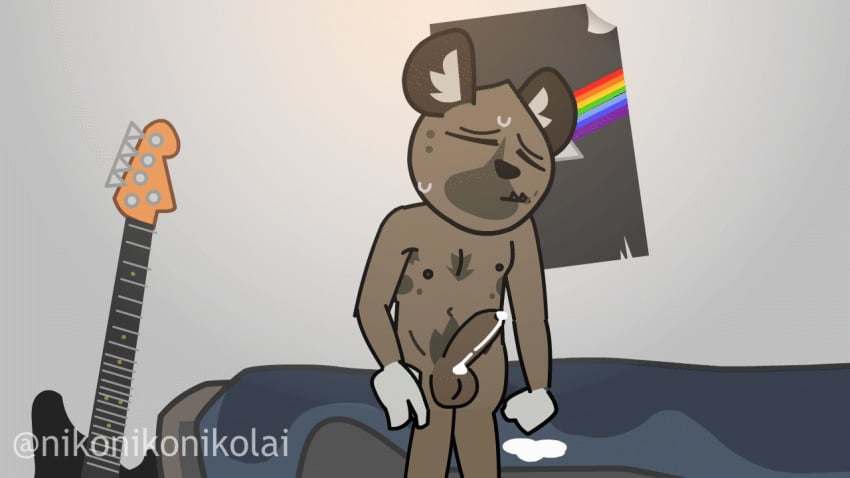 16:9 1boy 2019 aggressive_retsuko animated anthro armpit_hair balls bedroom blush bodily_fluids body_hair chest_hair cum cum_pool cumshot ejaculation erection foreskin fur furniture genital_fluids haida hands-free humanoid_penis hyaenid loop male male_only mammal nikonikonikolai nipples nude on_model open_mouth orgasm penile penis sanrio short_playtime smooth_fur solo solo_male spotted_hyena sweat uncut