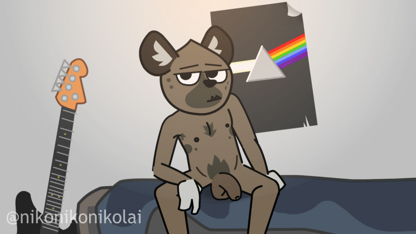 16:9 1boy 2019 aggressive_retsuko animated anthro armpit_hair balls bedroom body_hair chest_hair flaccid foreskin fur furniture haida humanoid_penis hyaenid loop male male_only mammal nikonikonikolai nipples nude penis sanrio short_playtime smooth_fur solo solo_male spotted_hyena uncut