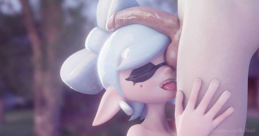 1boy 1girls 3d areolae balls balls_on_face balls_on_head big_penis duo female happy kneeling male marie_(splatoon) marie_(wo262) nude pale-skinned_female pale-skinned_male pale_skin penis penis_on_face penis_on_head render resteel smile splatoon straight testicles