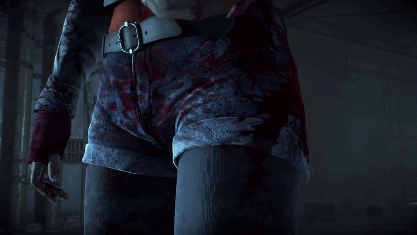 animated ashley_brown ass_focus ass_shot black_thighhighs blood_on_clothing canonical_scene dat_ass fanservice female female_only flashlight inminent_r34 large_breasts official_art official_style realistic_textures red_hair redhead_female round_ass shorts standing supermassive_games thicc tight_pants unseen_female_face until_dawn upper_body young_female