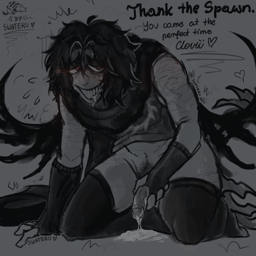 artist_name black_hair cum english_text forsaken_(roblox) jacking_off masturbation no_pants penis pubic_hair roblox roblox_game robloxian scars solo swateru sweat tagme text two_time_(forsaken) white_skin