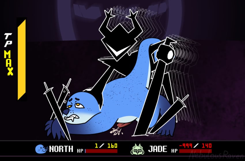 anal anal_sex anthro armor blue_body blue_fur bodily_fluids bound bubble_emanata cum cum_on_ground cum_while_penetrated dark_fountain deltarune dominant dominant_humanoid dominant_male duo ejaculation emanata faceless_character freckled_arms freckled_back freckles from_behind_position fur gameplay_mechanics genital_fluids genitals gui hands-free hands_tied health_bar hi_res holding_melee_weapon holding_object holding_sword holding_weapon horn humanoid jockey_position male male/male mammal marine melee_weapon meter nebulousraven neck_grab nonbinary_(lore) north_(nebulousraven) nude penetration penis pinniped prone_bone_position questionable_consent raised_tail restrained roaring_knight rough_sex seal sex shadow_creature signature submissive submissive_anthro submissive_male swirl_emanata sword tail tapering undertale_(series) user_interface weapon yellow_eyes