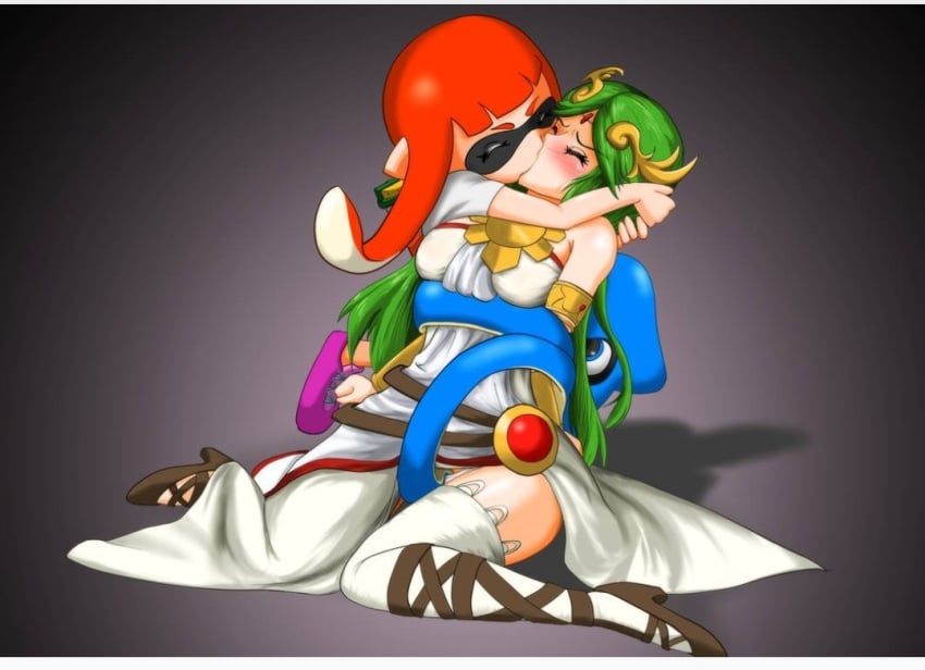 2girls anthro bondage breasts cephalopod cephalopod_humanoid closed_eyes female female/female female_only femsub forced fully_clothed humanoid inkling inkling_girl inkling_squid kaori_(splatoon) kid_icarus mask_(marking) multiple_girls nintendo palutena pointy_ears size_difference small_dom_big_sub splatoon squid tentacle tentacle_hair yuri うまい暴