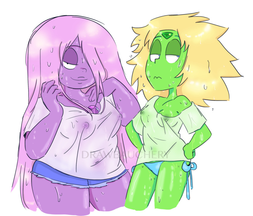 amethyst_(steven_universe) artist_name artist_signature drawbauchery female female_only gem gem_(species) peridot_(steven_universe) solo steven_universe watermark