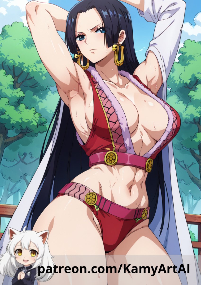 abs ai_generated armpits boa_hancock female female_only fit_female kamyartai muscular muscular_female one_piece outfit patreon patreon_username sexy_armpits thighs