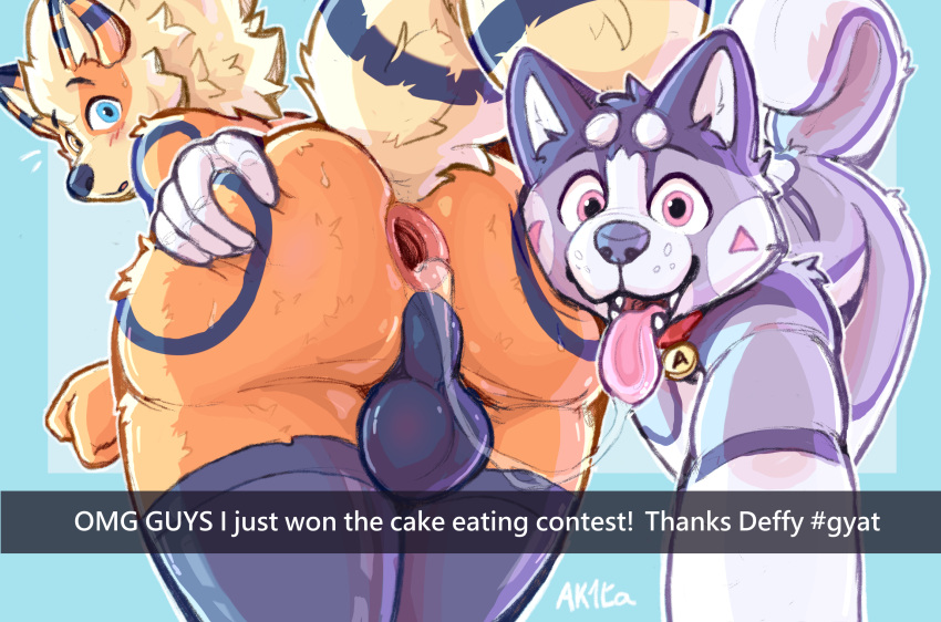 ak1ta_one akita akita_inu anthro anthro_on_anthro anus arcanine ass aston_(ak1ta_one) backsack balls biped bodily_fluids canid canine canis domestic_dog duo english_text fangs fingers fur generation_1_pokemon genitals hi_res male male/male mammal nintendo open_mouth open_smile perineum pokemon pokemon_(species) saliva saliva_string smile spitz tail teeth text tongue tongue_out