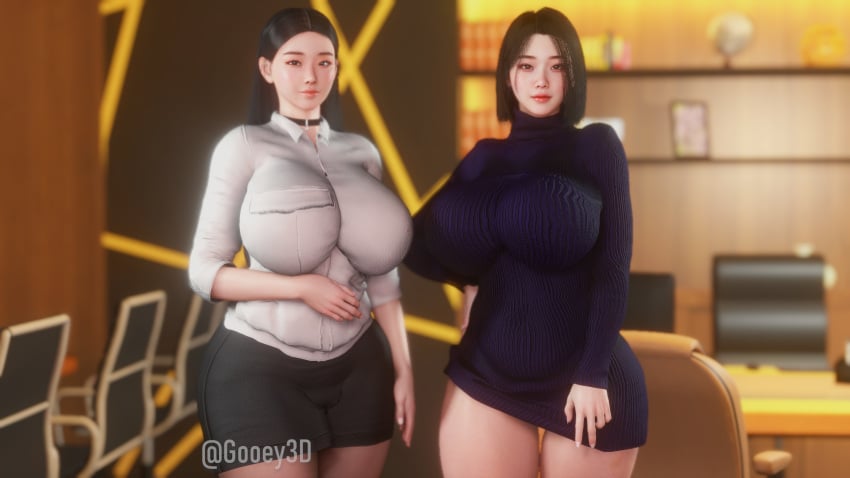 2girls 3d big_breasts breasts busty curvaceous curvy curvy_body curvy_female curvy_figure female female_focus female_only gooey3d huge_breasts large_breasts original original_character voluptuous