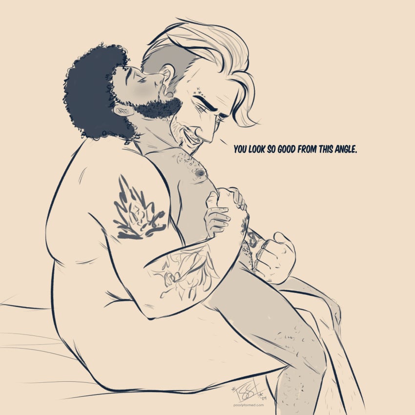 2boys 2males bara barazoku beard big_dom_small_sub big_hands cuddling curly_hair dialogue face_tattoo frenchie_(our_flag_means_death) gay handjob head_thrown_back male_only monochrome no_visible_genitalia old_man_yaoi our_flag_means_death pirate poorlyformed poorlyporned sitting_on_lap size_difference tattoos wee_john_feeney yaoi