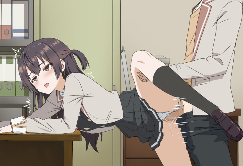 dripping humping kneehighs kneesocks leg_grab leg_up panties panties_aside penetration pleasure_face raised_leg roshidere school school_uniform shoes socks suou_yuki tokidoki_bosotto_russian_de_dereru_tonari_no_alya-san wet