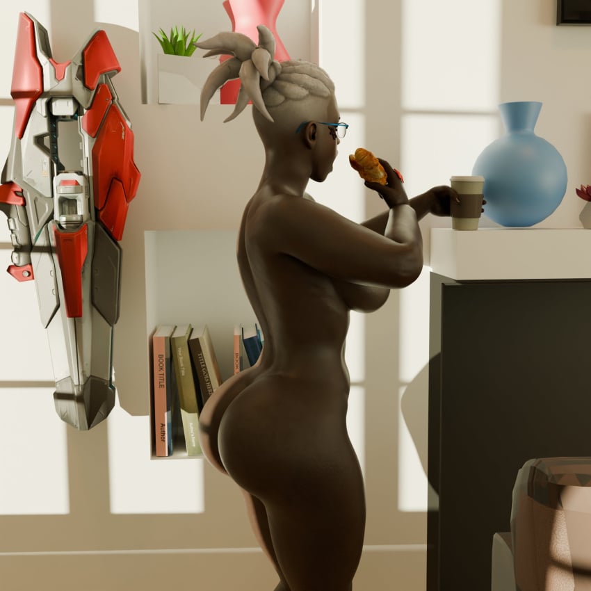 3d african african_female ass croissant dark-skinned_female female gilf grey_hair lacoux3d overwatch overwatch_2 sojourn_(overwatch)