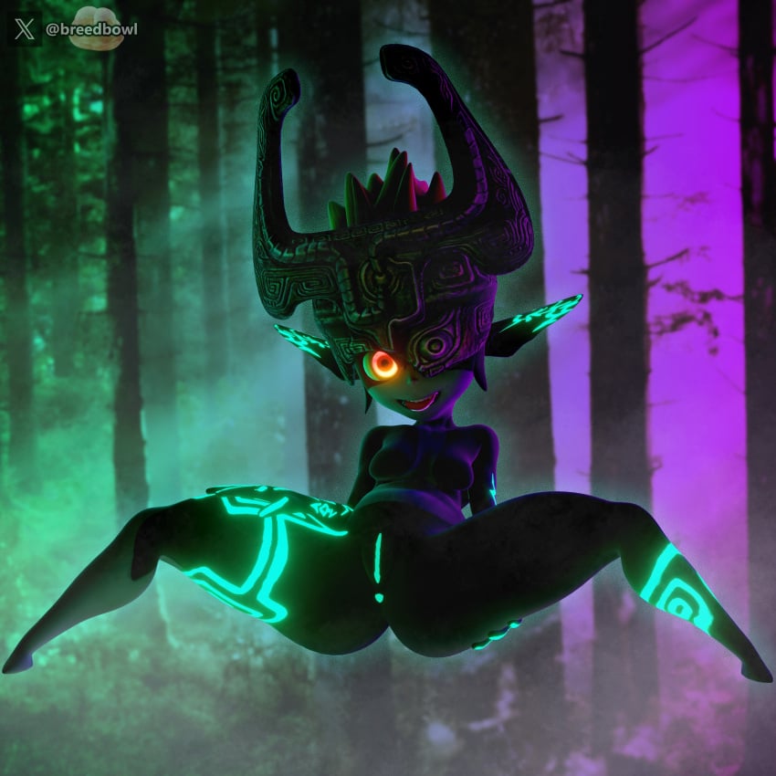 3d breedbowl dark_skin forest glowing glowing_anus glowing_eyes glowing_genitalia glowing_markings glowing_pussy hand_on_thigh hi_res highres imp imp_midna mask midna mint_starfish nintendo pinup pointy_ears spread_legs tagme the_legend_of_zelda the_legend_of_zelda:_twilight_princess twilight_princess tyviania