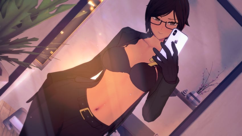 16:9 3d bra limbus_company mirror outis outis_(limbus_company) project_moon selfie