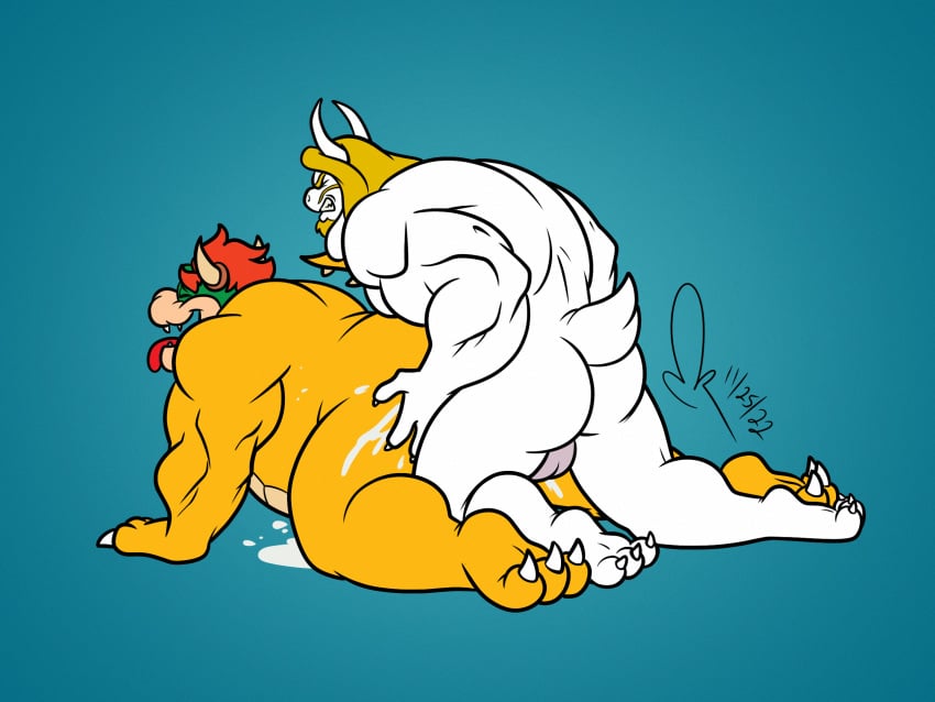 2boys anal anal_sex anthro anthro_on_anthro anthro_penetrated anthro_penetrating_anthro asgore_dreemurr ass balls beard blonde_hair blue_background bowser claws closed_eyes crossover cum cum_in_anus cumdrip dilf doggy_style duo ejaculation facial_hair furry furry_male furry_only gay gay_sex gepredators goat horns interspecies king koopa long_hair male male/male mammal mario_(series) mature mature_anthro mature_male monster monster_boy muscular muscular_anthro muscular_male nintendo open_mouth penis penis_in_anus red_hair reptile royalty scalie sex tail tongue tongue_out undertale undertale_(series) white_fur