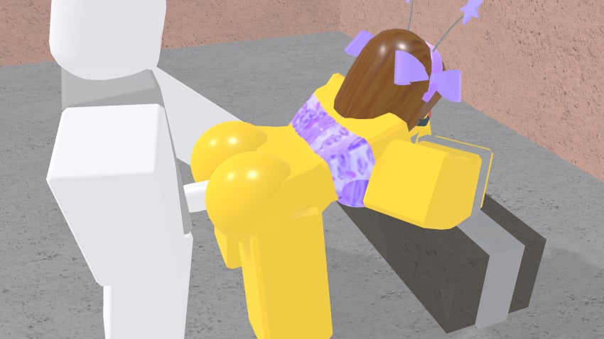 1boy 1boy1girl 1girls 3d anal anal_penetration blocky_body bloxzrd brown_hair female pale_skin purple_bikini restrained restrained_arms restraints roblox roblox_avatar robloxian shiny_butt tagme white_skin yellow_body yellow_skin