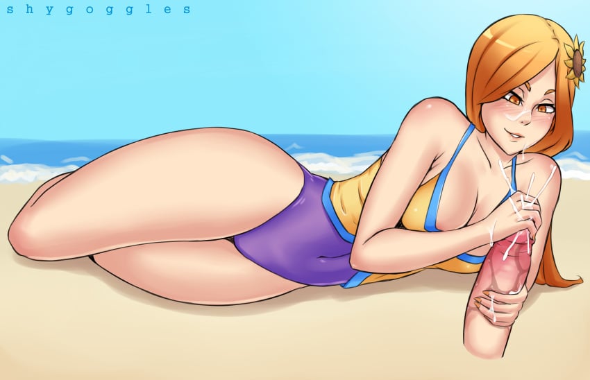 cum female highres league_of_legends leona_(league_of_legends) lewdnobu male penis pool_party_leona pool_party_series