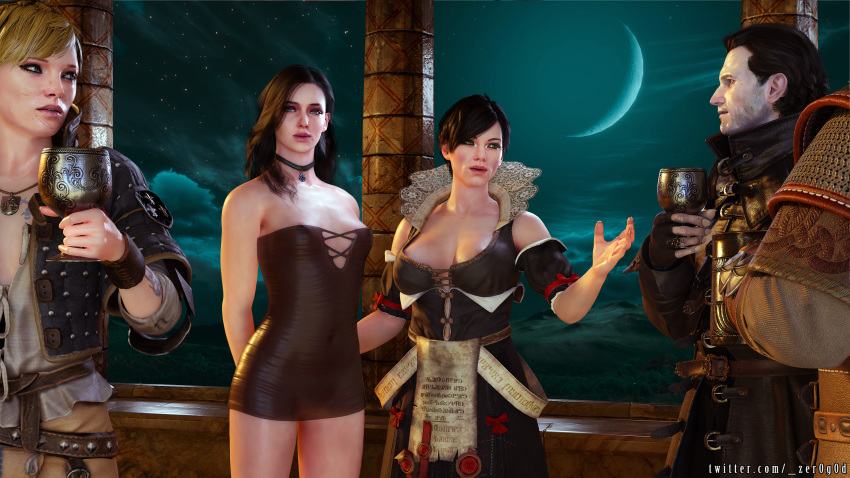 2boys 3d 3girls black_hair breasts cd_projekt_red dettlaff fringilla_vigo moon necklace night party the_witcher_(series) the_witcher_2 the_witcher_3:_wild_hunt ves yennefer zer0g0d