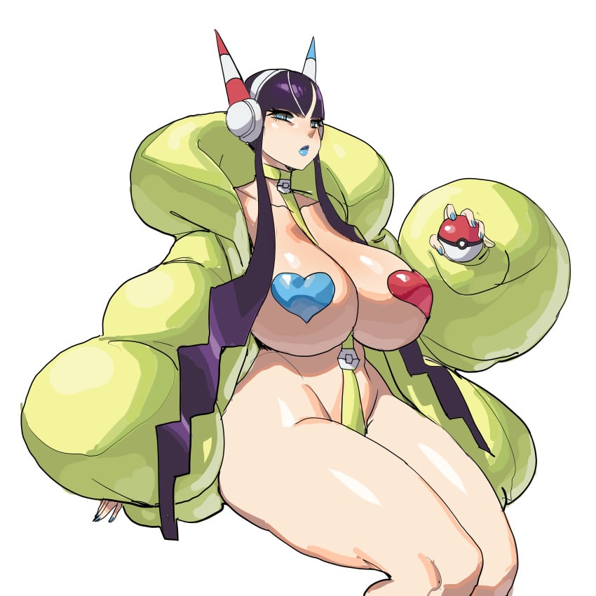 1girls alternate_breast_size alternate_costume alternate_outfit big_breasts blue_eyes blue_heart_pasties blue_pasties breasts censored cleavage covered_nipples covering elesa_(pokemon) elesa_(pokemon_bw2) female female_only headgear headphones holding_object huge_breasts human jacket lipstick long_hair looking_at_viewer maniacpaint nail_polish nintendo pasties pokemon pokemon_bw2 red_heart_pasties red_pasties skimpy solo solo_female source_request thick_thighs thighs voluptuous wide_hips