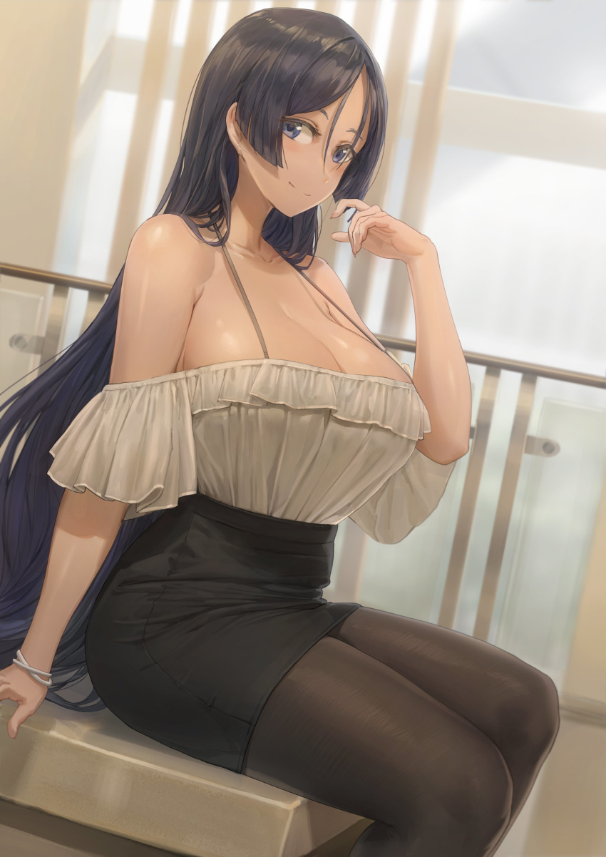 1girl 1girls big_breasts bracelet breasts cleavage fate/grand_order fate_(series) female female_only finger_to_mouth huge_breasts large_breasts looking_at_viewer minamoto_no_raikou_(fate/grand_order) pantyhose pencil_skirt solo yohan1754