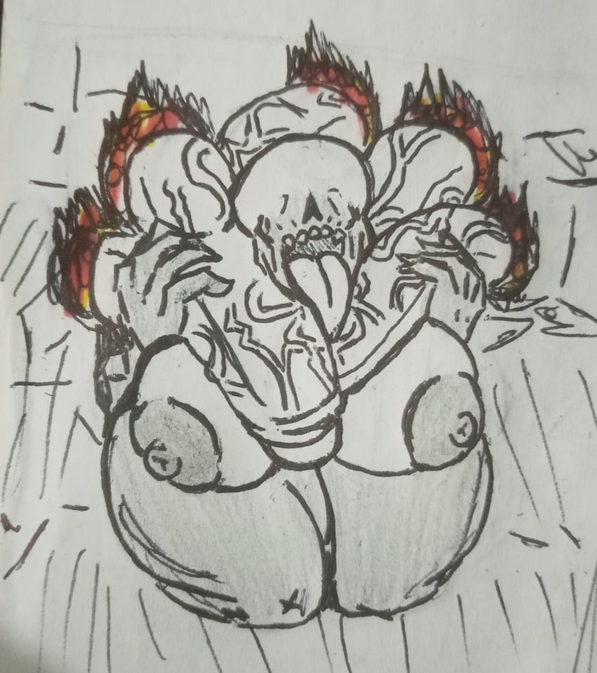 1girls 4boys areolae big_breasts big_penis big_tongue demon_girl doom erect_nipples female floating_penis futanari hell hell_knight_(doom) human/demon intersex kaxta male nightmare_waifu thick_thighs tongue_out video_games