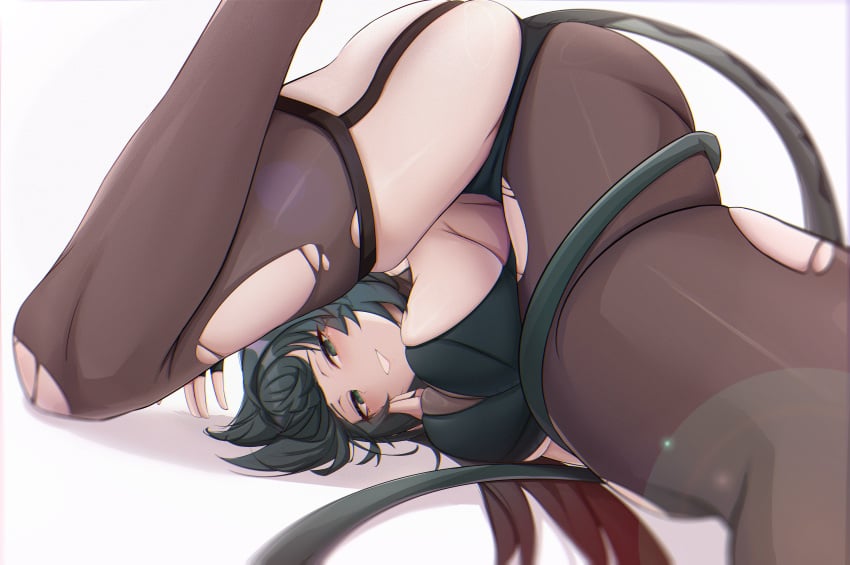 1girls absurdres all_fours animal_ears ass azmax black_gloves blush breasts brown_pantyhose brown_thighhighs commentary_request female gloves green_eyes green_hair green_panties highres jane_doe_(zenless_zone_zero) large_breasts long_hair looking_at_viewer mouse_girl mouse_tail multicolored_hair no_pants panties pantyhose red_hair shorts sideboob sidelocks simple_background single_leg_pantyhose single_thighhigh smile solo spread_legs tail thighhighs torn_clothes torn_pantyhose torn_thighhighs two-tone_hair underwear white_background zenless_zone_zero