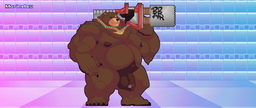 animated anthro arm_tuft attack balls barazoku bear ben_bigger chest_tuft clothing digital_media_(artwork) erection feet flaccid flaccid_bigger genitals hair hairy hi_res humanoid_genitalia jewelry legwear loop male mammal mature_male mihoyo moobs morinetsu muscular muscular_anthro muscular_male necklace nipples penis piercing pixel_(artwork) plant short_playtime slightly_chubby smile smirk solo thigh_highs tuft ursine weapon zenless_zone_zero