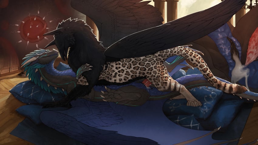 avian black_body black_feathers black_fur black_scales black_vulva blue_body blue_feathers blue_scales bodily_fluids brown_body brown_fur claws cum cum_in_vagina cum_inside dragon duo erection feathered_wings feathers female feral fur genital_fluids genitals gryphon hi_res impregnation male male/female mythological_avian mythological_creature mythological_scalie mythology penetration penis pink_penis scales scalie vaginal_penetration vaginal_penetration ventral_scales veoros white_body white_claws white_fur wings
