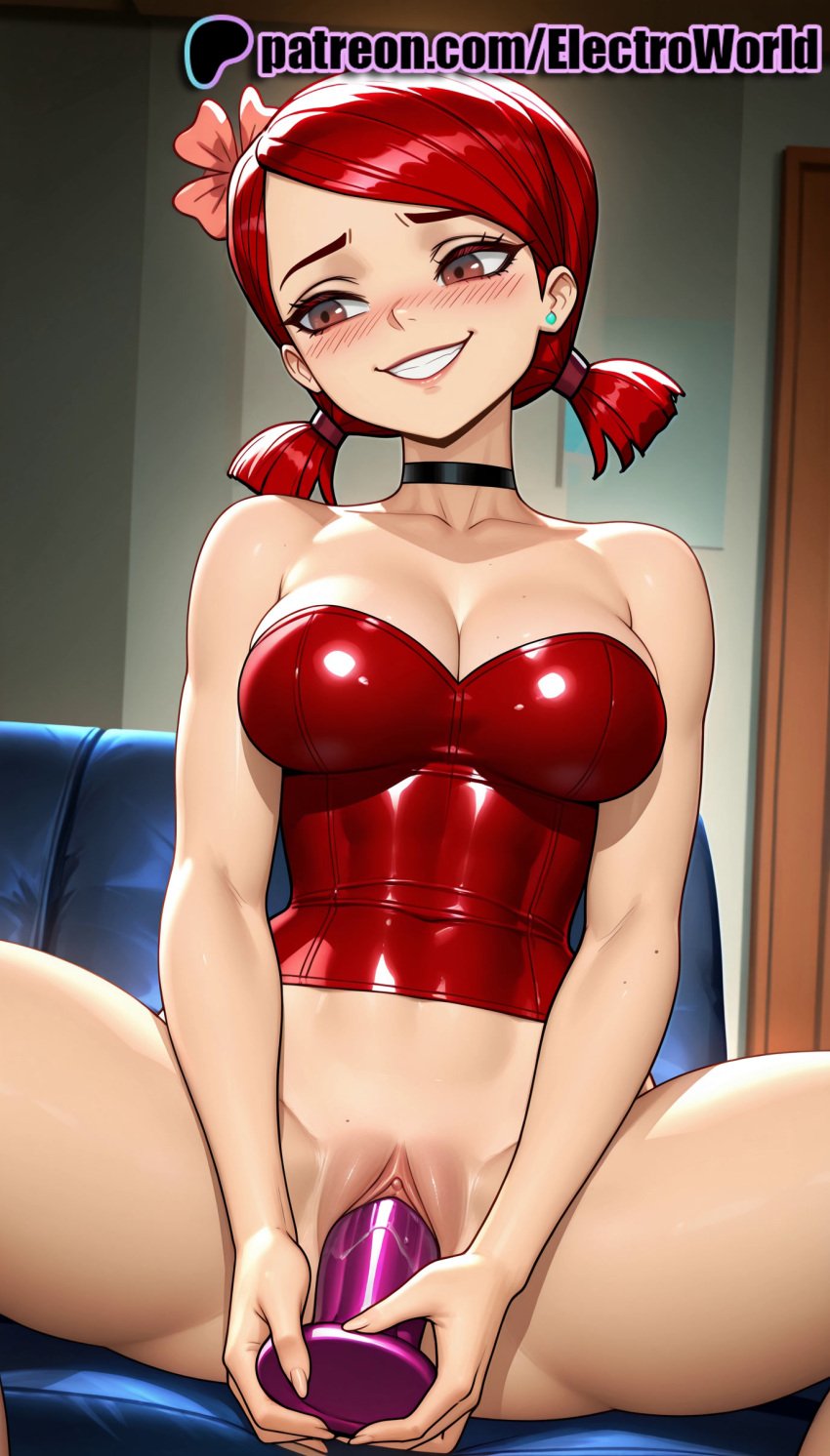 1girls 2025 ai_generated artist_name bare_shoulders blush breasts breasts breasts bust chest choker collarbone dildo earrings electroworld female hair_tie hi_res high_quality high_resolution highres jewelry legs_apart legs_spread leotard looking_at_viewer nose_blush object_insertion open_legs patreon patreon_username rabbit_ears red_hair red_leotard sex_toy smile solo splayed_legs spread_legs stable_diffusion strapless total_drama_(series) total_drama_island vaginal_object_insertion watermark zoey_(tdi)