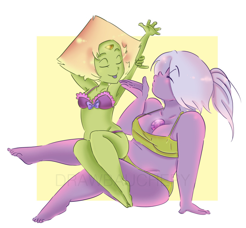 amethyst_(steven_universe) artist_name artist_signature drawbauchery female female_only gem gem_(species) peridot_(steven_universe) steven_universe watermark