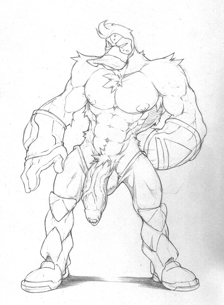 anatid anseriform anthro armor armpit_hair avian bird black_and_white body_hair boots bottomwear chest_tuft clothed clothing duck flaccid footwear gauntlets gloves handwear hi_res hockey_mask male male_only mask mighty_ducks monochrome nipples pants pants_down partially_clothed penis pubes sketch sports_mask sportswear tuft utx-shapeshifter vein veiny_penis wildwing_flashblade