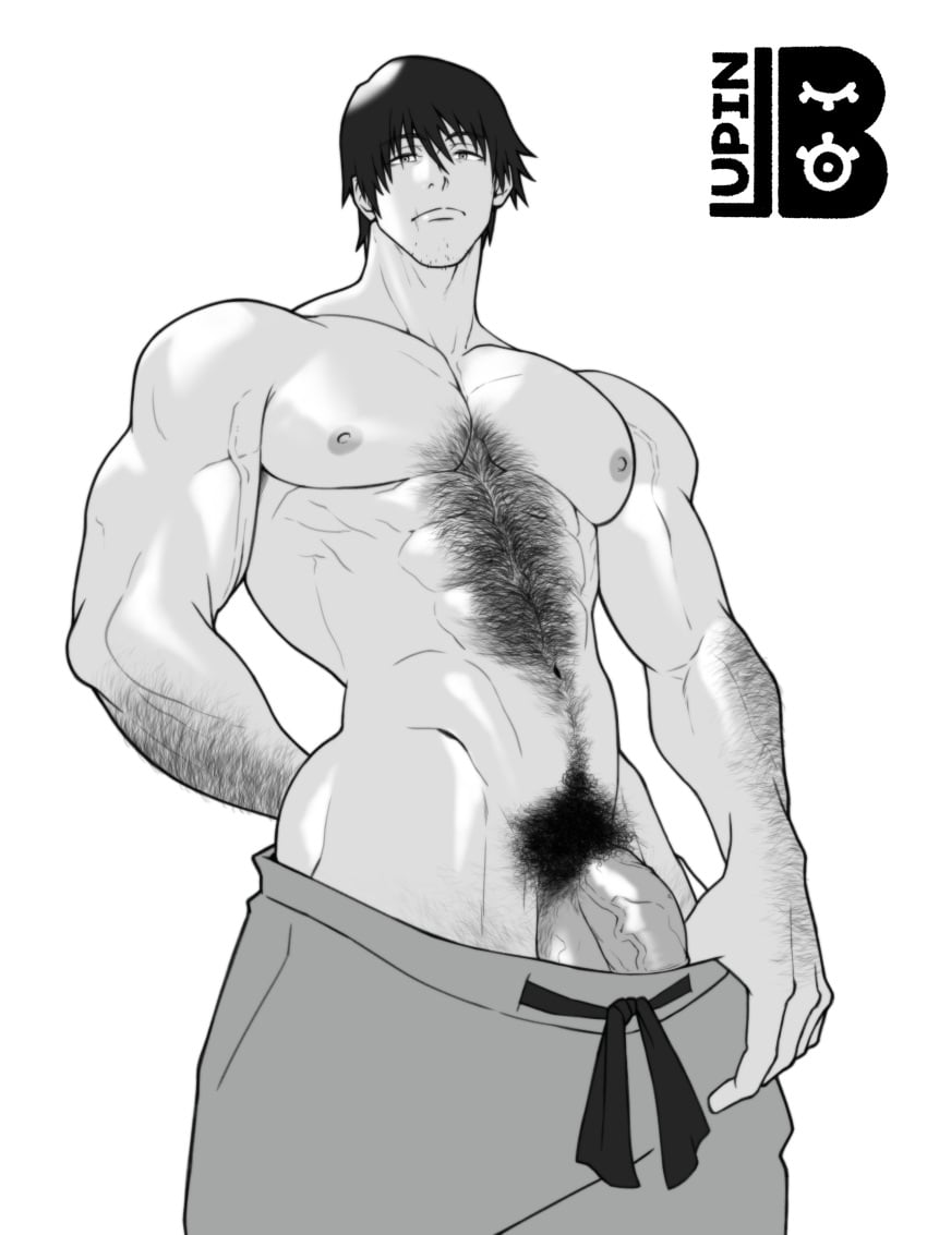 abs balls bara biceps big_penis black_hair bulge daddy hairy_chest jujutsu_kaisen lupin_barnabi male male_nipples male_only male_pubic_hair manly mature_male muscular_male nipples pecs penis toji_fushiguro