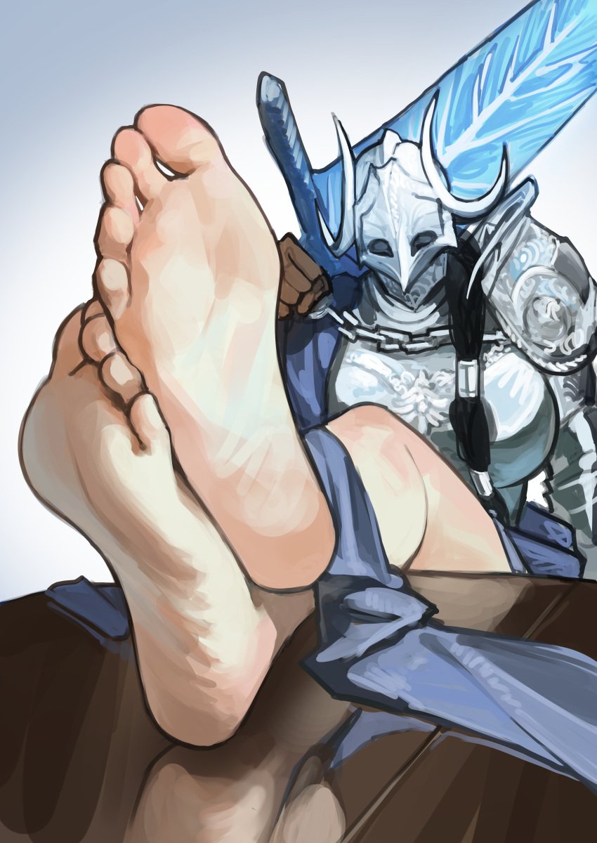 1girls barefoot dark_moon_greatsword elden_ring feet feet_up female female_only foot_fetish fromsoftware miaojiangyou moonlight_greatsword rellana_twin_moon_knight shadow_of_the_erdtree soles solo solo_female thick_thighs