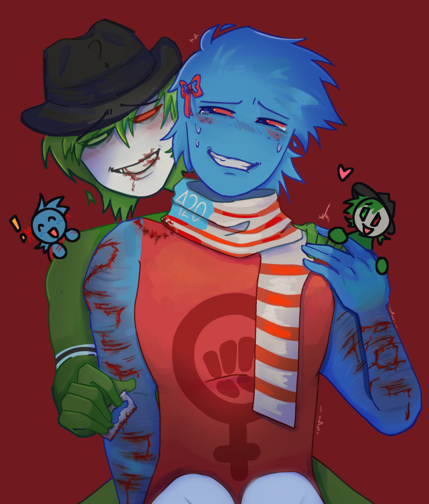 biting blood blue_hair cutting jimbojimmy123 male/male necrojimbo self_harm