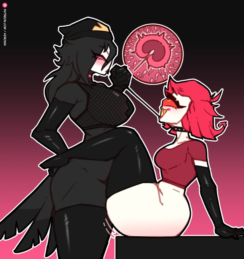 1futa 1girls anthro avian collar cum duo female futa_on_female futanari hazbin_hotel helluva_boss humanoid impregnation kerosin niffty octavia_(helluva_boss) sex standing tagme vaginal_penetration