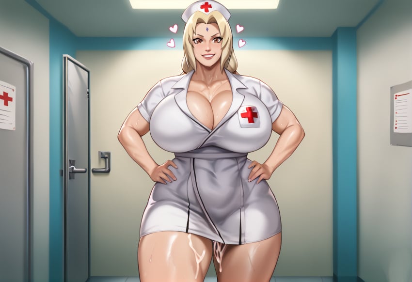 after_sex ai_generated breasts_bigger_than_head cum_leaking cum_leaking_out_of_pussy heart huge_breasts naruto nurse rai_ai tsunade